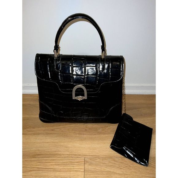 Vintage 1940s Jana Brown Crocodile Embossed Leather Handbag With Clasp - Picture 1 of 6